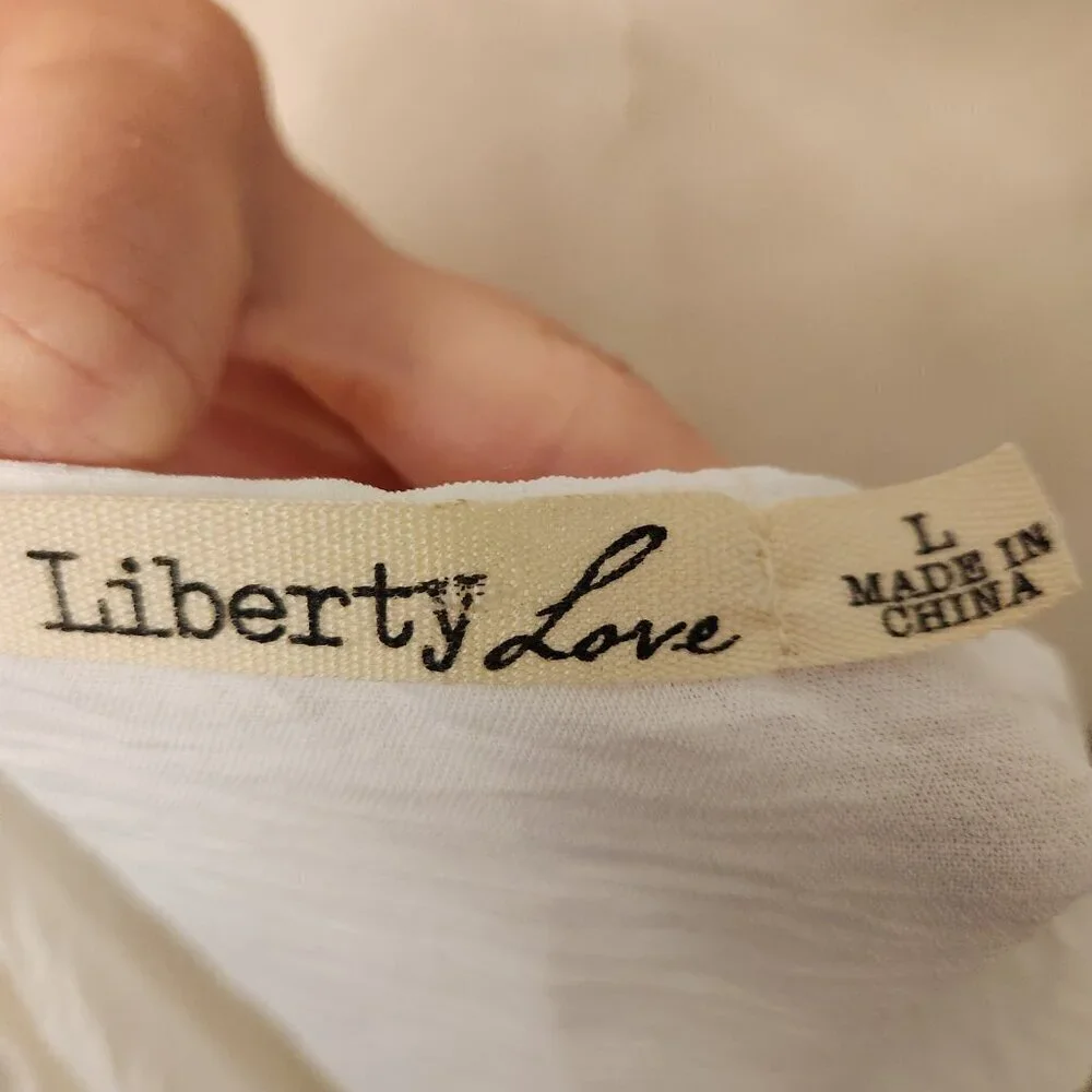Liberty Love Boho White Summer Dress L | Ruffle Hem Bubble Sleeve Midi